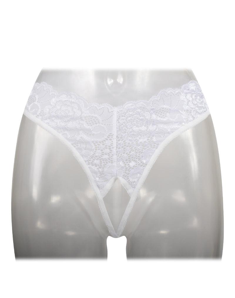 Amorable - Culotte en dentelle à entrejambe ouvert - Blanche - Taille unique - Laced-up.nl