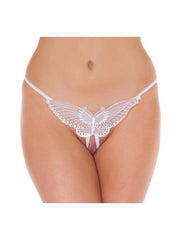 Amorable - Luxuriöser Spitzen-Schmetterlings-String mit offenem Schritt - Weiß - Einheitsgröße - Laced-up.nl