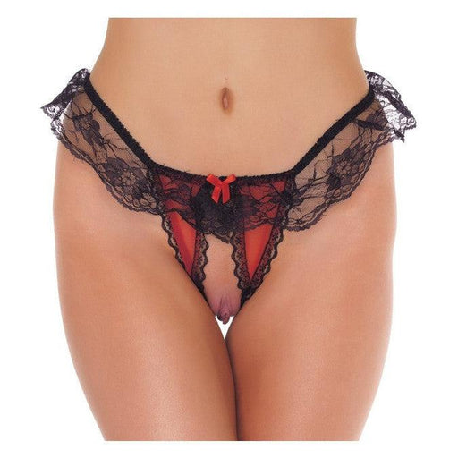 Amorable - Open String - Burlesque Tanga Met Open Kruis - Rood/Zwart - One Size-Erotiekvoordeel.nl