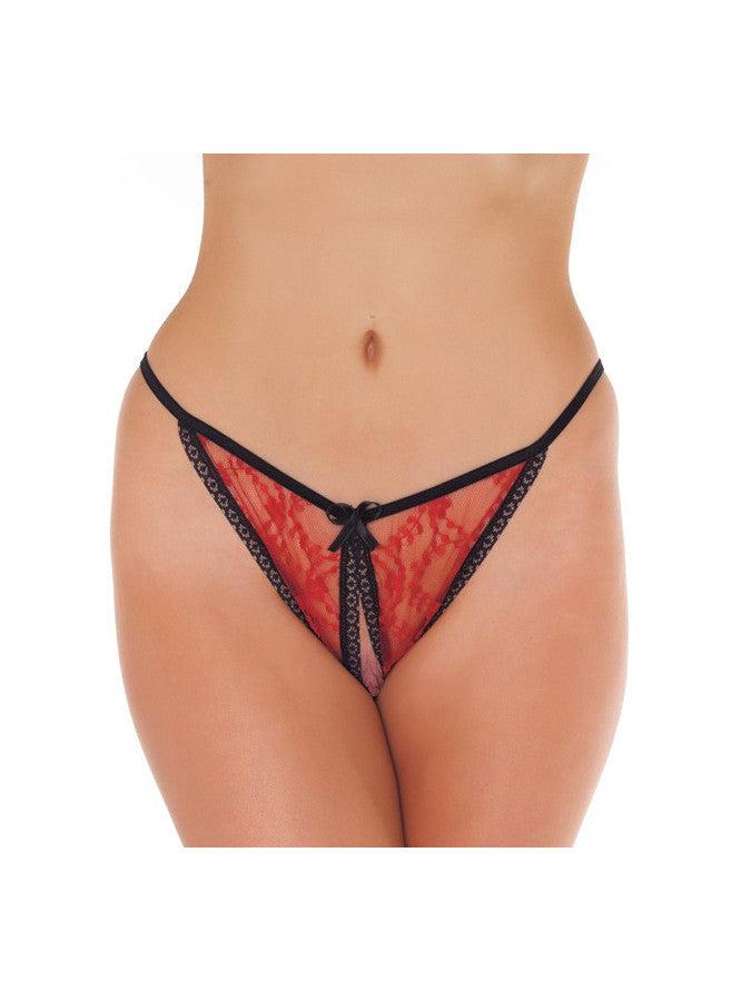Amorable - Tanga sexy con entrepierna abierta - Rojo/Negro-Erotiekvoordeel.nl