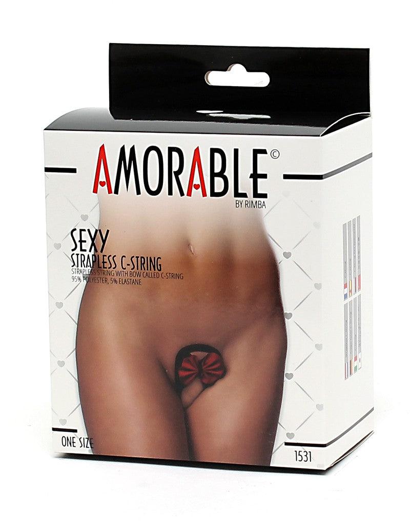 Amorable - Strapless Mini Thong with Red Bow - Red/Black - One Size - Laced-up.nl