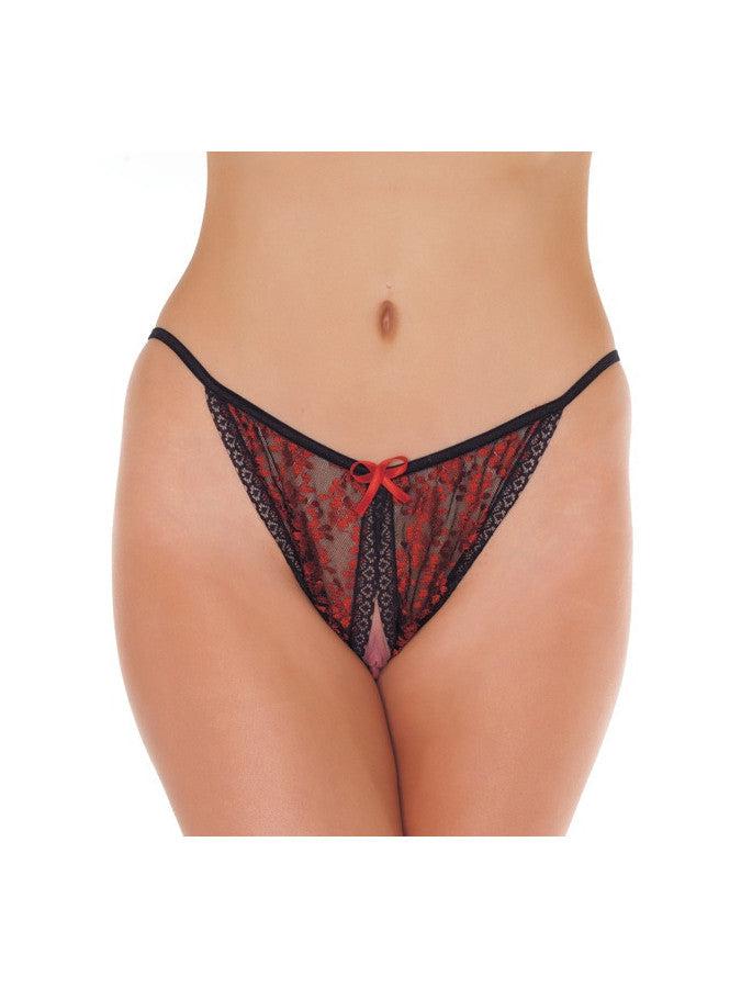 Amorable - String à entrejambe ouvert - Rouge/Noir - Taille unique - Laced-up.nl