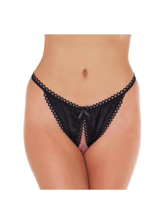 Amorable - Tanga con entrepierna abierta - Negro - Talla única-Erotiekvoordeel.nl