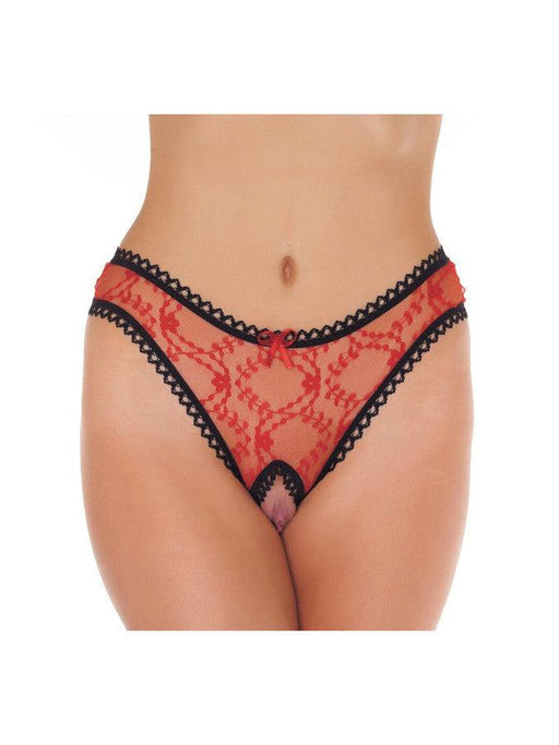 Amorable - Transparant Slipje Met Open Kruis - Rood/Zwart-Erotiekvoordeel.nl
