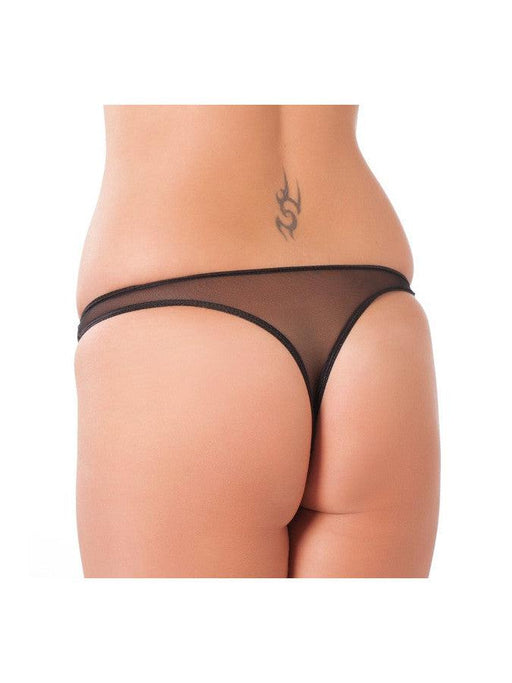 Amorable - Clear Thong with Open Crotch, Lace Accent, and Pearls - Laced-up.nl