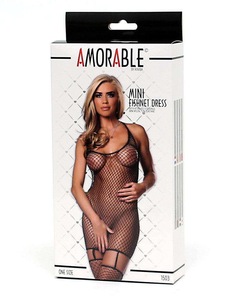 Amorable - Minivestido de red con medias - Negro/Plata-Erotiekvoordeel.nl