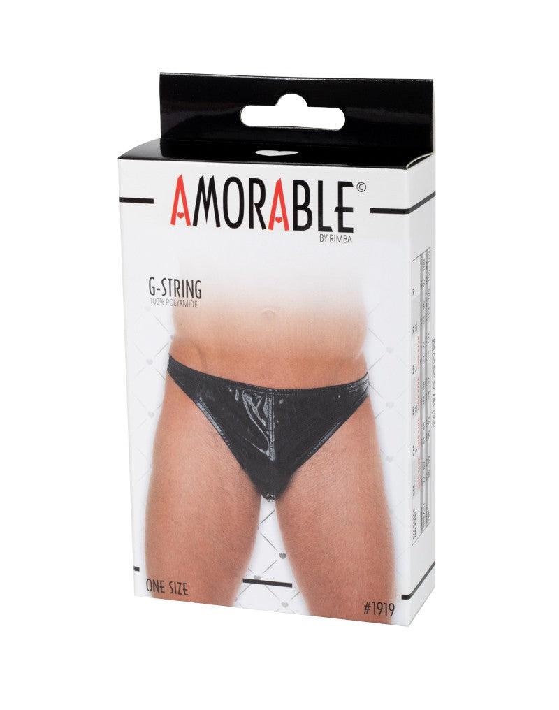 Amorable - Schwarzer Lackleder-String für Männer - Einheitsgröße - Laced-up.nl