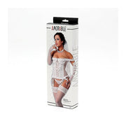 Amorable - Bruid Lingerieset - 7-delig - Inclusief Kousen, String en Sluier-Laced-up.nl