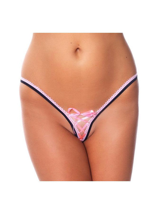 Amorable - Erotische G-string met Vetersluiting Accent - Roze - One Size-Laced-up.nl