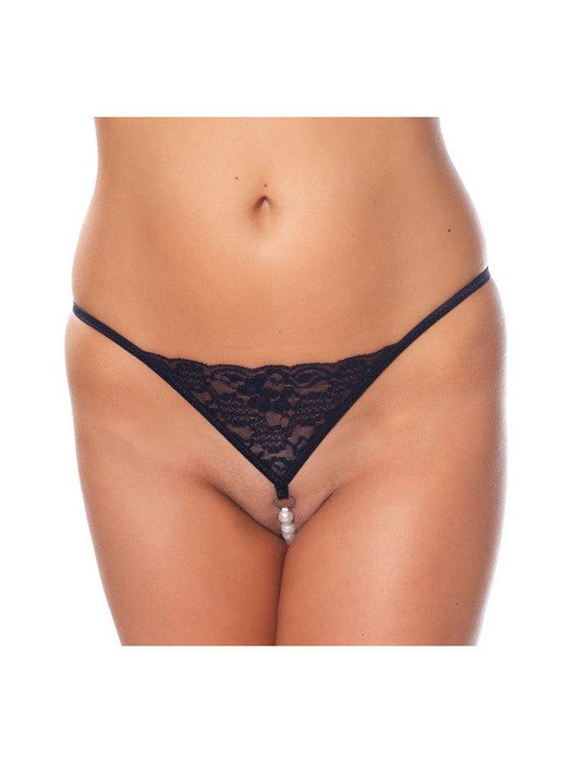 Amorable - Erotische G-string - Zwart Kant Met Parelsnoer Door Kruis - One Size-Laced-up.nl