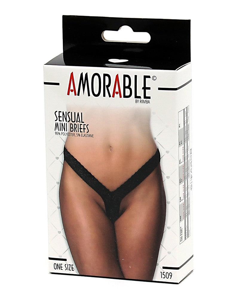 Amorable by Rimba - Erotische String - Kanten Mini Slip - Aansluitend Onderbroekje - Zwart - One Size - Polyester-Erotiekvoordeel.nl
