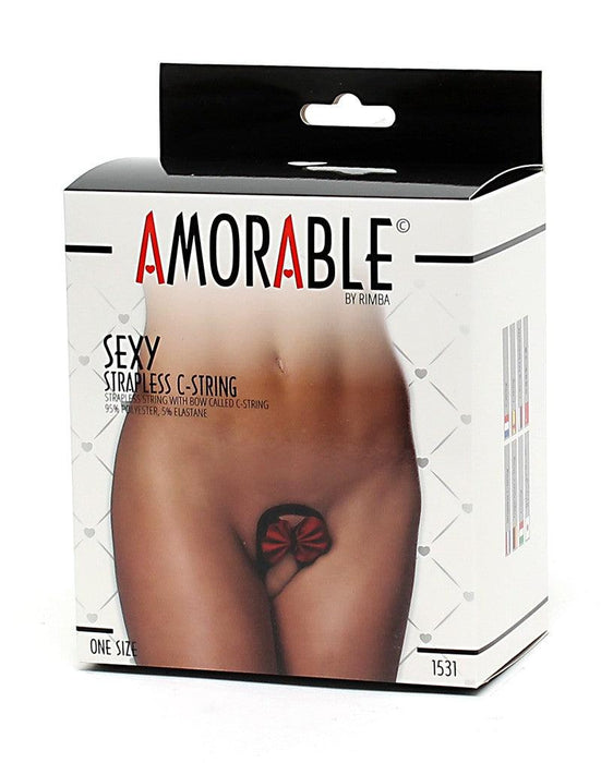 Amorable - Erotische String - Strapless Mini String Met Rood Strikje -C String - Rood Zwart - One Size-Laced-up.nl