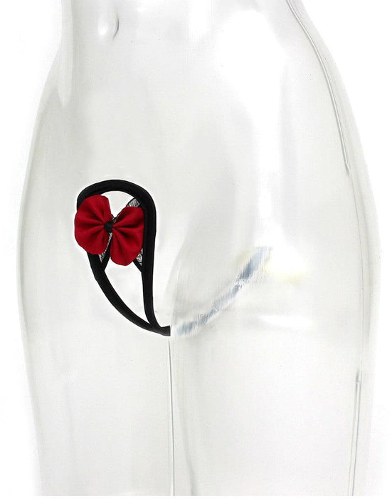 Amorable - Erotische String - Strapless Mini String Met Rood Strikje -C String - Rood Zwart - One Size-Laced-up.nl