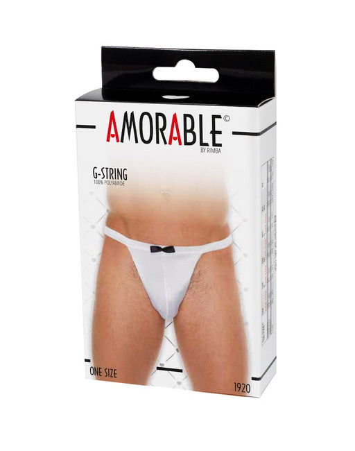 Amorable by Rimba - Erotische String - Witte Butler Slip Met Zwart Strikje String - Heren Slip - Fun - Tanga - One Size-Erotiekvoordeel.nl
