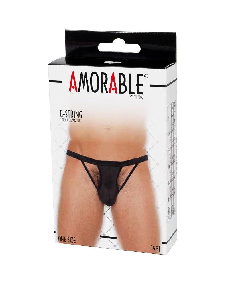 Amorable by Rimba - Erotische String - Zwarte Herenstring Met Opengewerkte Details Voorkant - Mannen Slip - One Size - Polyamide-Erotiekvoordeel.nl