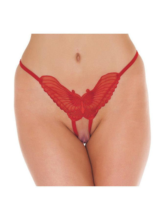 Amorable - Luxe Kanten Vlinder String Met Open Kruis - Rood - One Size-Erotiekvoordeel.nl