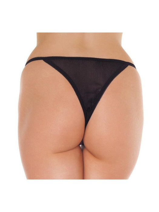 Amorable - Luxe Kanten Vlinder String Met Open Kruis - Zwart-Laced-up.nl