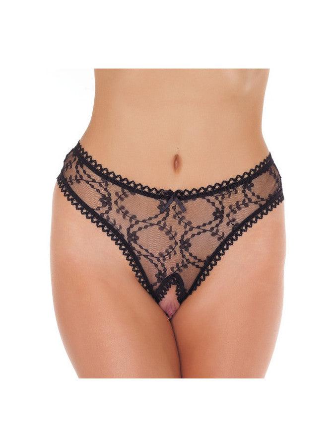 Amorable - Transparante Kanten String Met Open Kruis - Zwart-Laced-up.nl