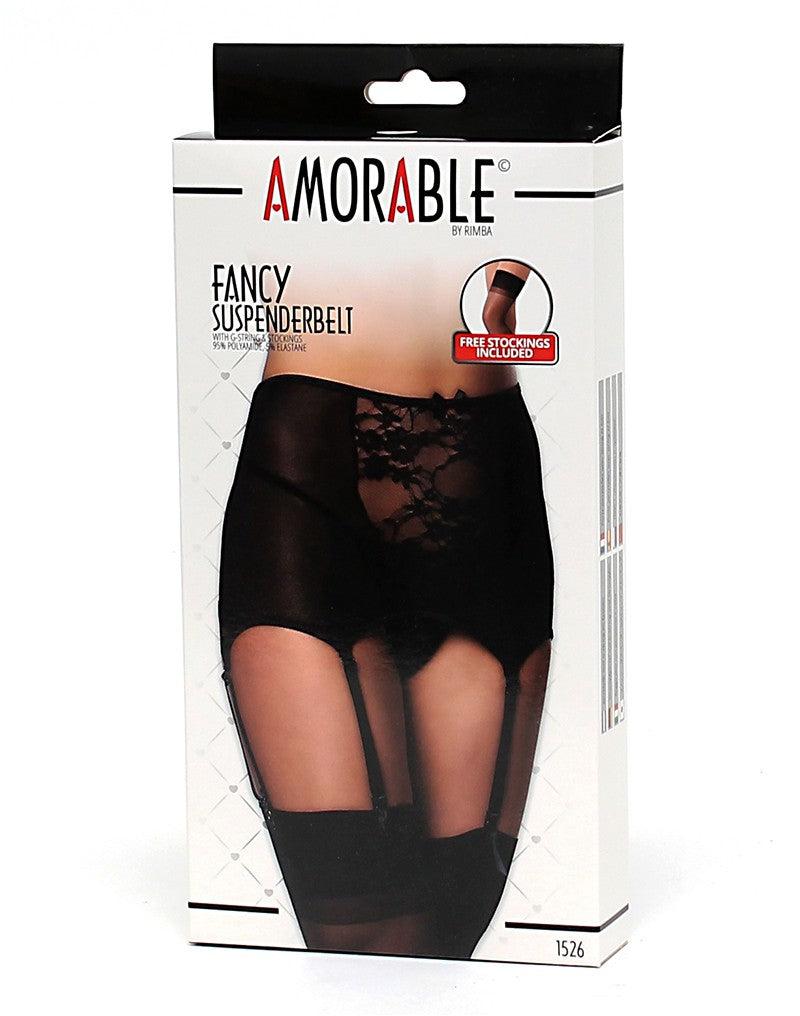 Amorable - Strumpfgürtel im 50er-Jahre-Stil - inkl. String und Strümpfe - Schwarz - Laced-up.nl