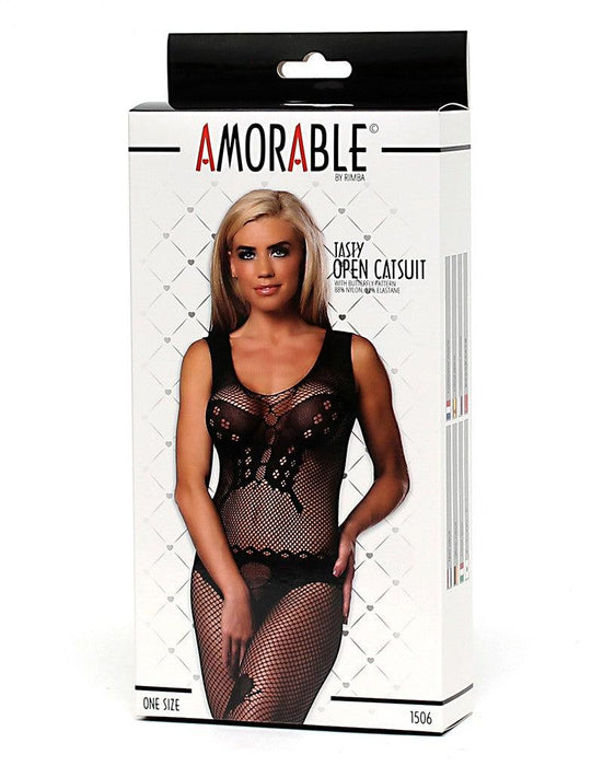 Amorable - Visnet Catsuit Met vlinder patroon - Zwart-Laced-up.nl