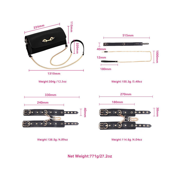 Kiotos - BDSM Fancy 5 Item Kit - Luxe Draagtas met 5 Verschillende BDSM Artikelen - PU Leer (Vegan) - Verkrijgbaar in Rood, Roze en Zwart-Laced-up.nl