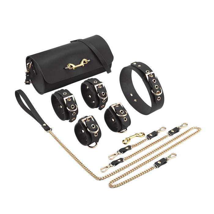 Kiotos - BDSM Fancy 5 Item Kit - Luxe Draagtas met 5 Verschillende BDSM Artikelen - PU Leer (Vegan) - Verkrijgbaar in Rood, Roze en Zwart-Laced-up.nl
