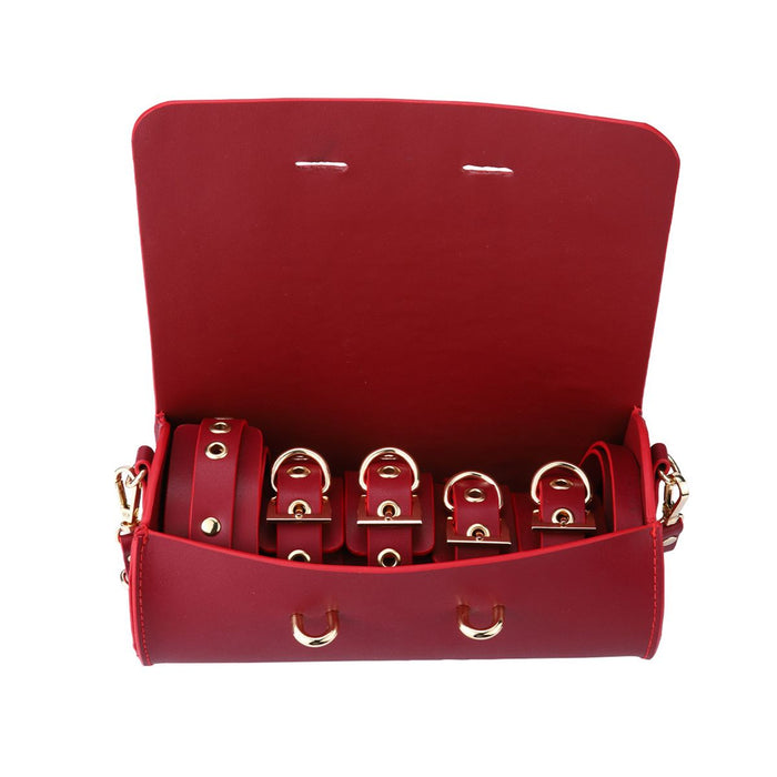 Kiotos - BDSM Fancy 5 Item Kit - Luxe Draagtas met 5 Verschillende BDSM Artikelen - PU Leer (Vegan) - Verkrijgbaar in Rood, Roze en Zwart-Laced-up.nl