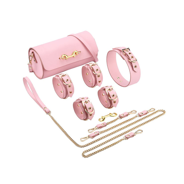 Kiotos - BDSM Fancy 5 Item Kit - Luxe Draagtas met 5 Verschillende BDSM Artikelen - PU Leer (Vegan) - Verkrijgbaar in Rood, Roze en Zwart-Laced-up.nl