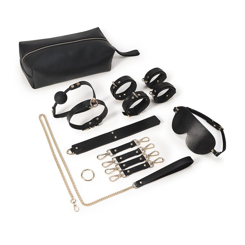 Kiotos - BDSM Fancy 9 Item Kit - Luxe Draagtas met 9 Verschillende BDSM Artikelen - Zwart-Laced-up.nl