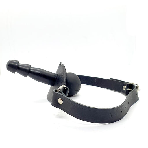 Black Label - Ball Gag met Vac U Lock Aansluiting en Lederen Strap - Zwart-Laced-up.nl