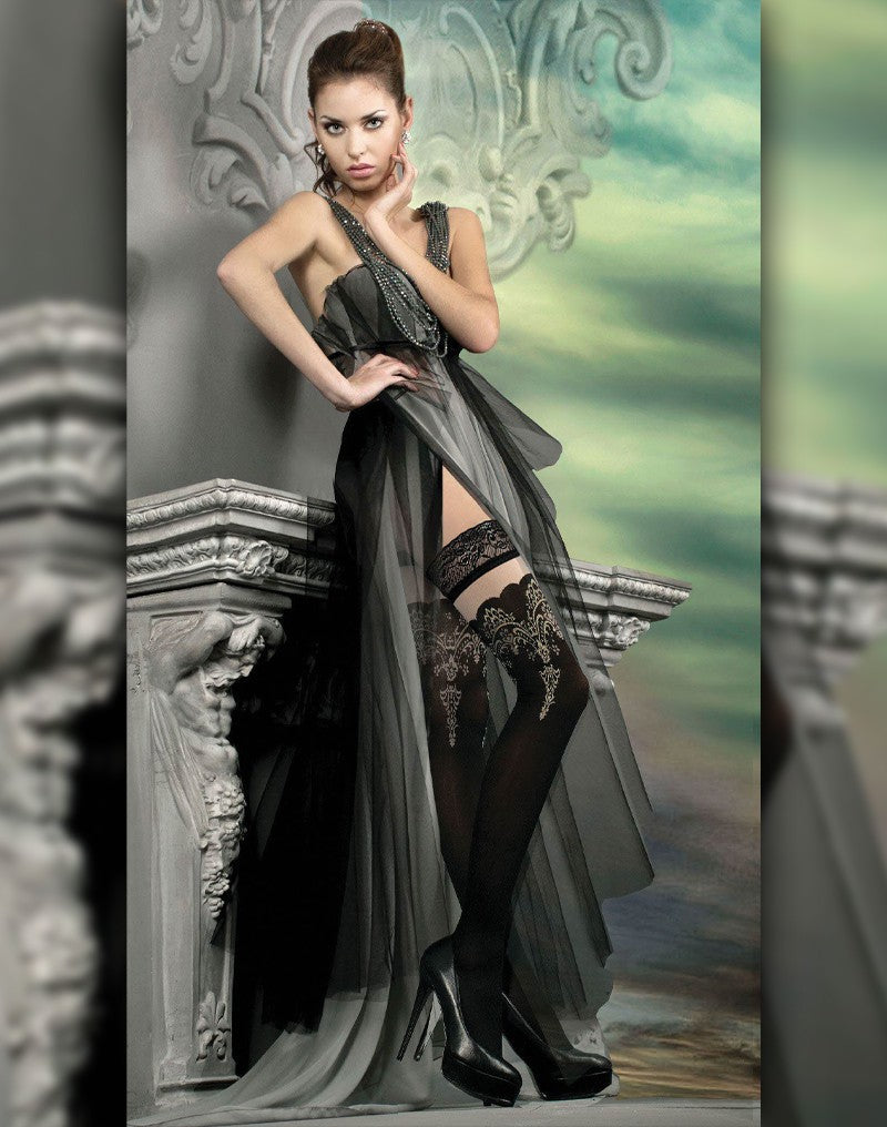 Ballerina Fantasy Hold-Up Stockings Devoted Nude - 20 Denier - Black/Nude-Laced-up.nl