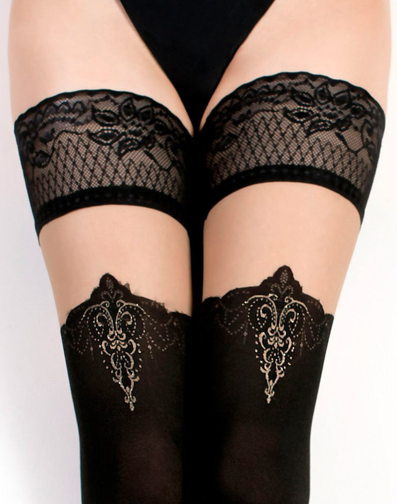 Ballerina Fantasy medias autoportantes elegantes barrocas - 50/20 denier - negro-Erotiekvoordeel.nl