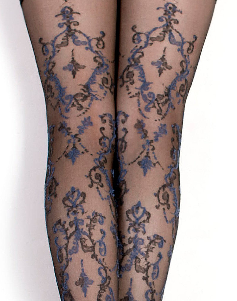 Bas autofixants Ballerina Fantasy « Feeling Blue » - 20 deniers - Noir/Bleu - Laced-up.nl