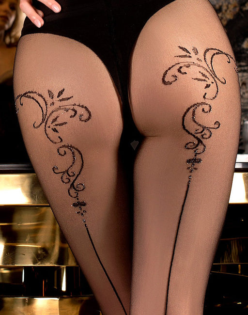 Ballerina Fantasy Tights Celestial Scroll - 20 Denier - Zwart-Erotiekvoordeel.nl