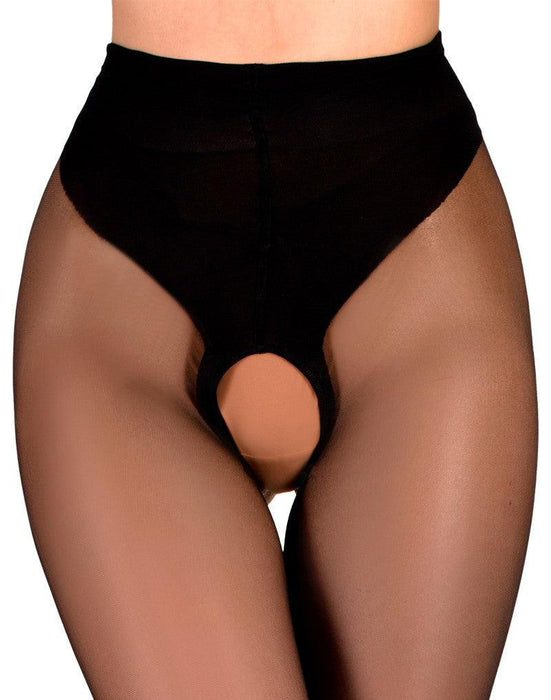 Ballerina - Open Kruis Panty - Flower Scrolls - 20 denier - Zwart-Laced-up.nl