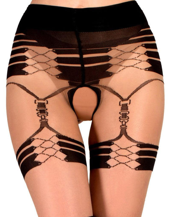 Ballerina - Open Kruis Panty - Sensuous Squares - 20/50 denier - Zwart-Laced-up.nl