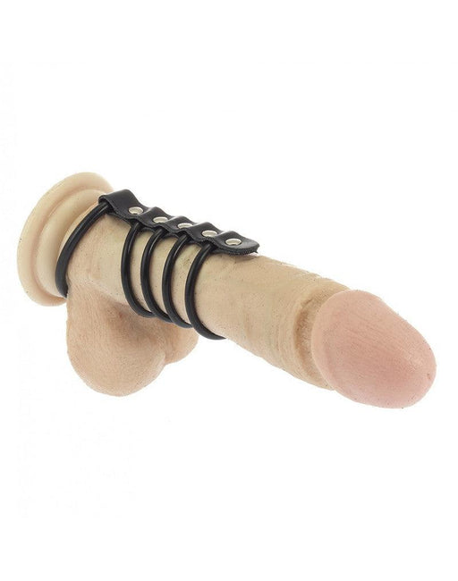 Rimba - Balzak- En Penisringen Van Rubber (5 stuks) Met Leren bandje - Diameter 50 En 40 mm-Laced-up.nl