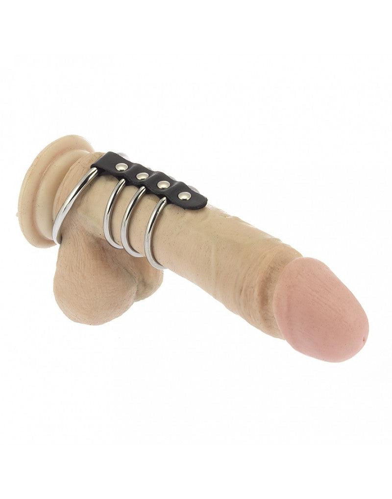 Rimba - Balzak- En 3 Penisringen Van Metaal Met Leren bandje - Diameter 55 En 40 mm-Laced-up.nl