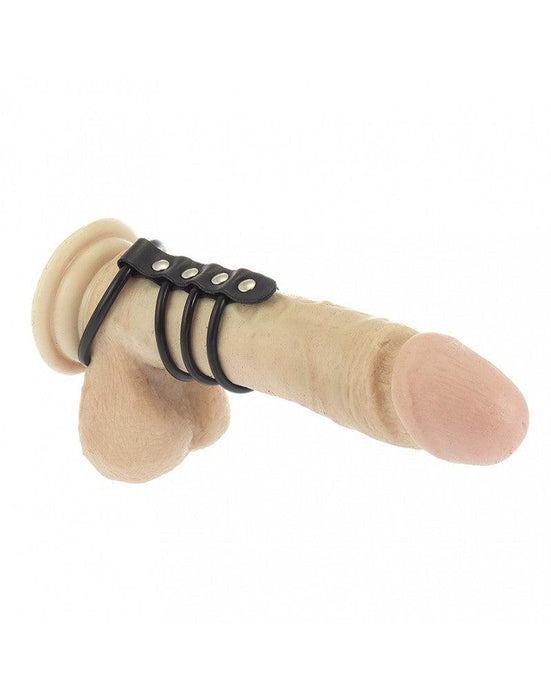 Rimba - Balzak- En 3 Penisringen Van rubber Met Leren bandje - Diameter 50 En 40 mm-Laced-up.nl