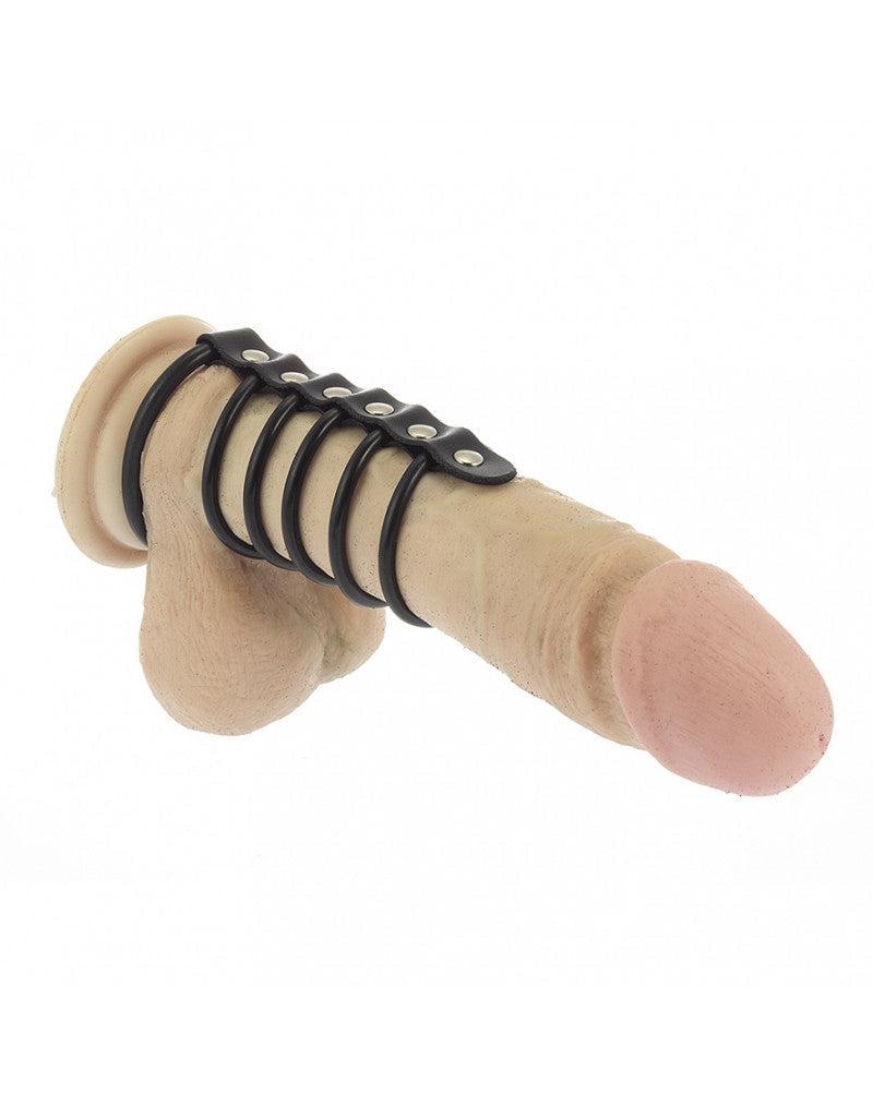 Rimba - Balzak- En 5 Penisringen Van rubber Met Leren bandje - Diameter 50 en 40 mm-Laced-up.nl