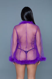 Be Wicked - Bou - Korte Robe met Donsveren - Paars - One Size-laced-up.nl