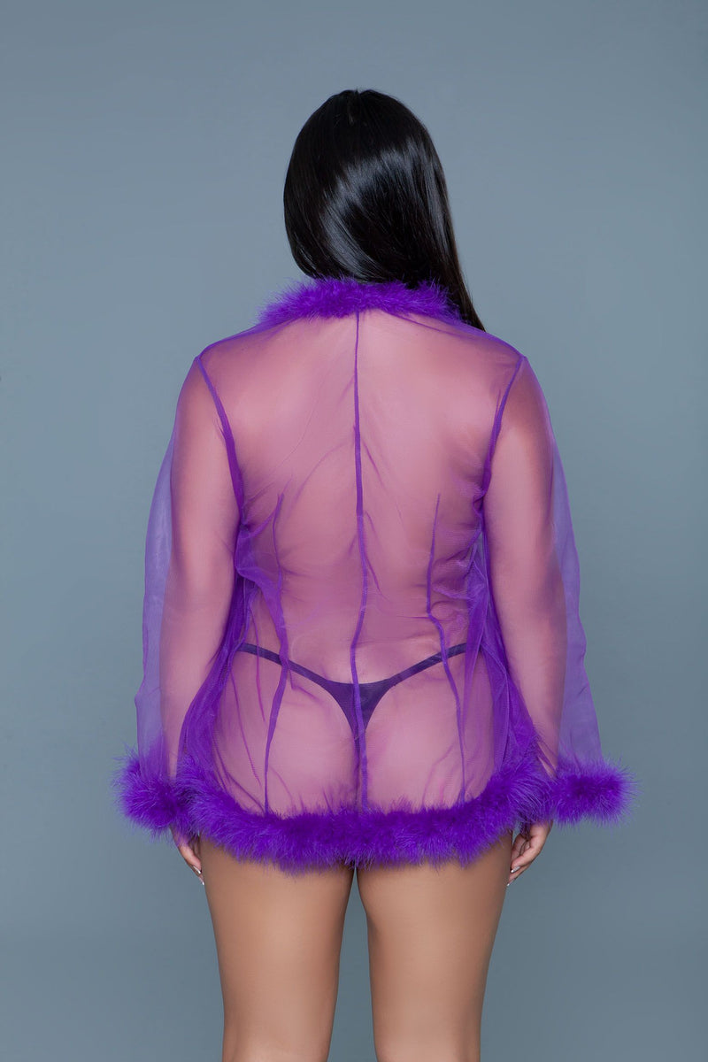 Be Wicked - Bou - Korte Robe met Donsveren - Paars - One Size-laced-up.nl