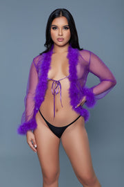Be Wicked - Bou - Korte Robe met Donsveren - Paars - One Size-laced-up.nl