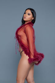 Be Wicked - Bou - Korte Robe met Donsveren - Rood - One Size-laced-up.nl