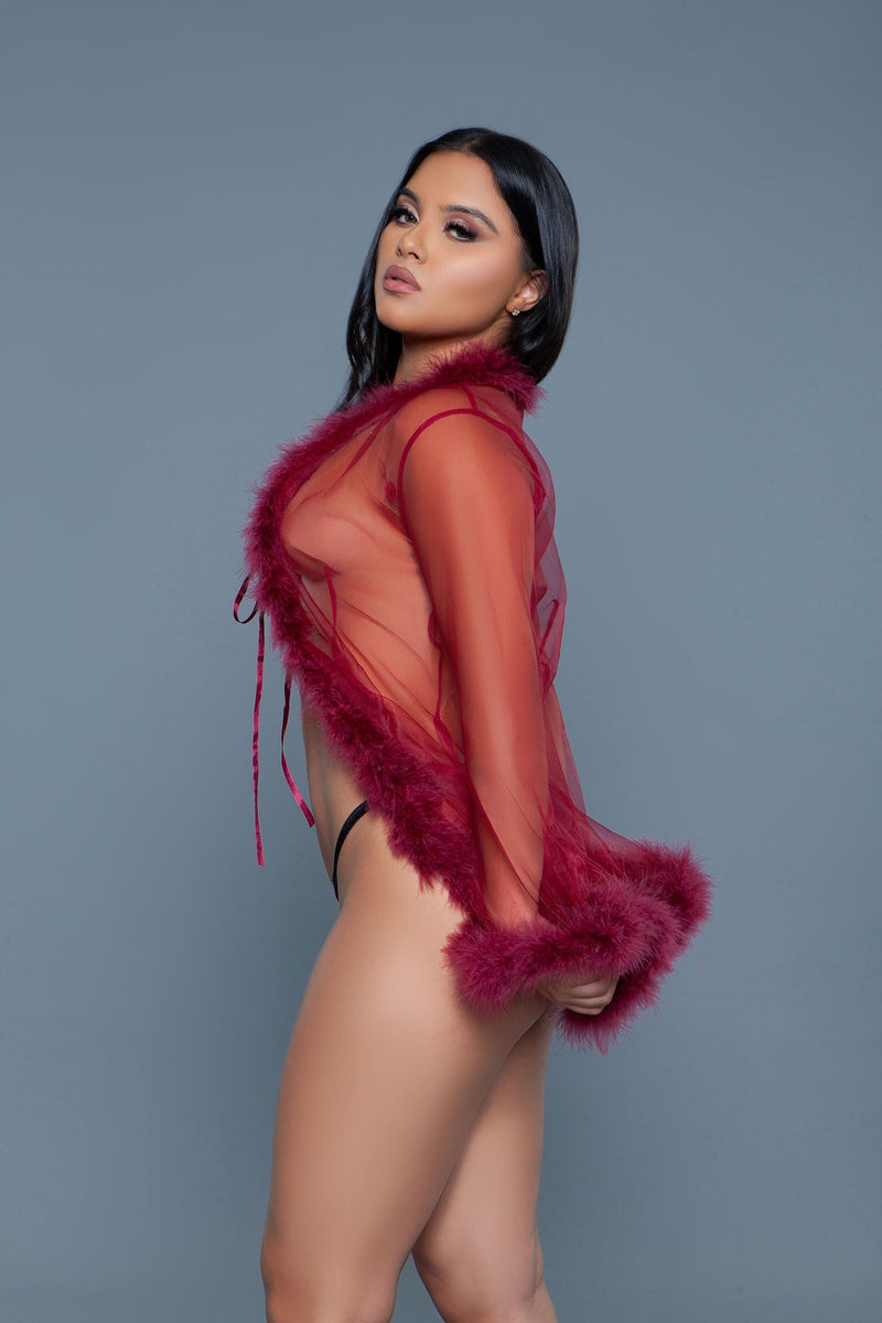 Be Wicked - Bou - Korte Robe met Donsveren - Rood - One Size-laced-up.nl
