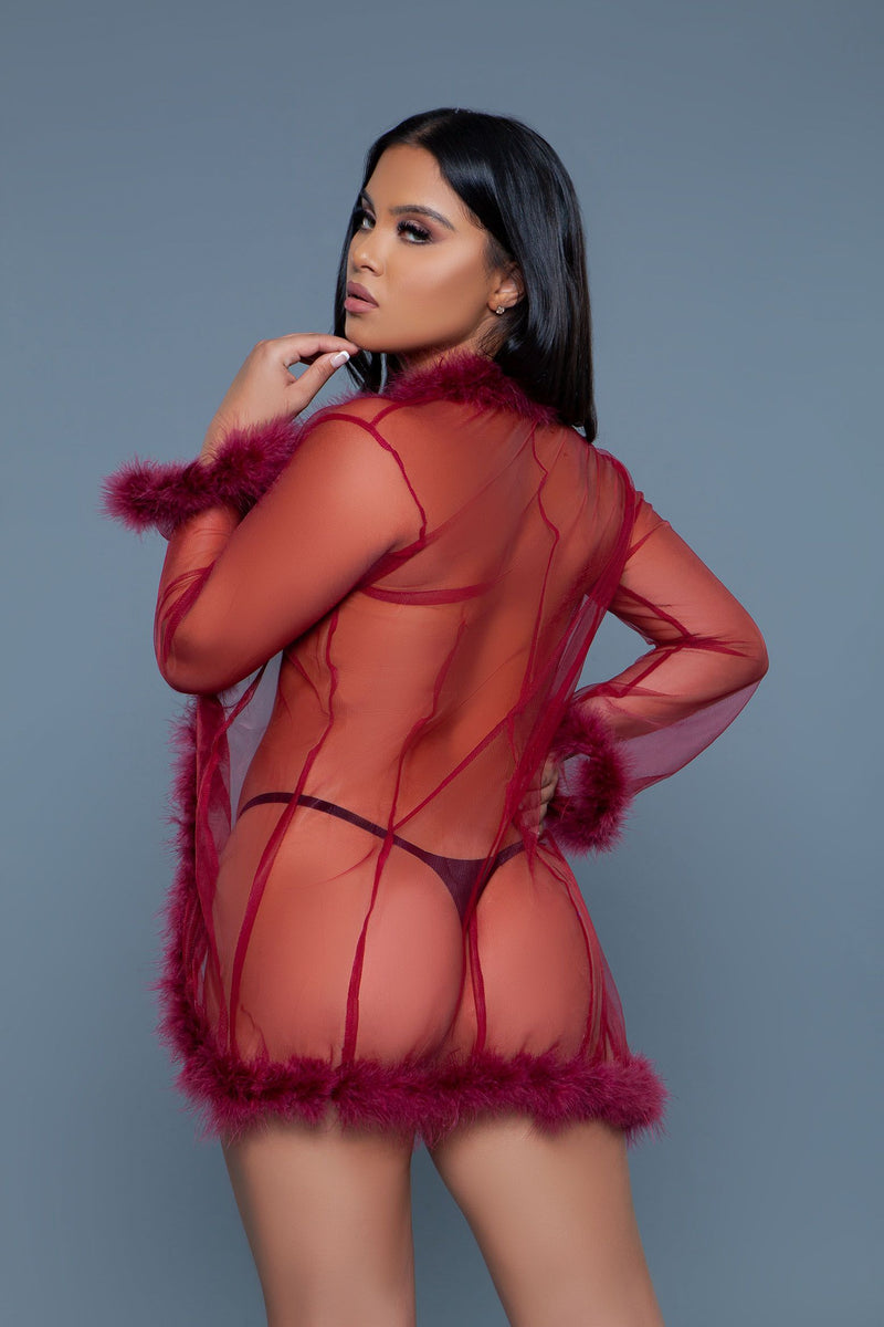 Be Wicked - Bou - Korte Robe met Donsveren - Rood - One Size-laced-up.nl