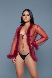 Be Wicked - Bou - Korte Robe met Donsveren - Rood - One Size-laced-up.nl