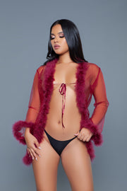 Be Wicked - Bou - Korte Robe met Donsveren - Rood - One Size-laced-up.nl