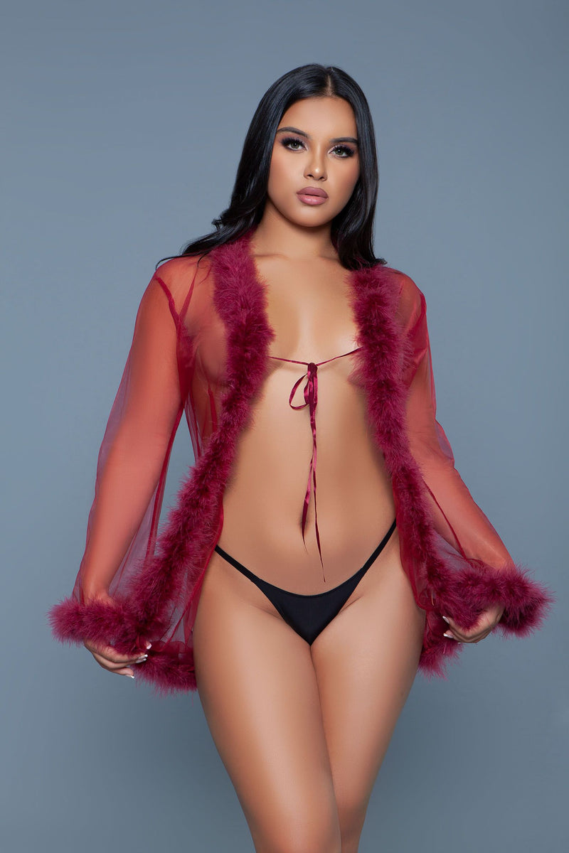 Be Wicked - Bou - Korte Robe met Donsveren - Rood - One Size-laced-up.nl