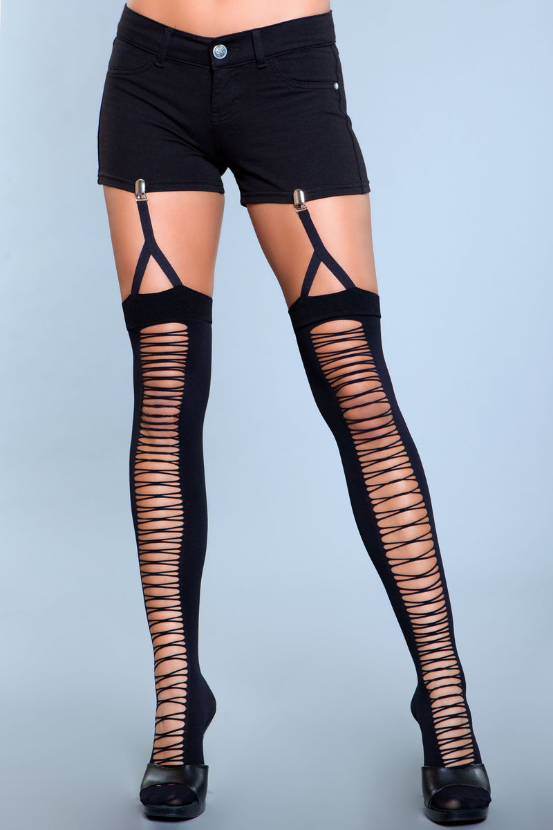 Be Wicked - Illusion Clip - Kousen met Klipsluting - Zwart - One Size-laced-up.nl
